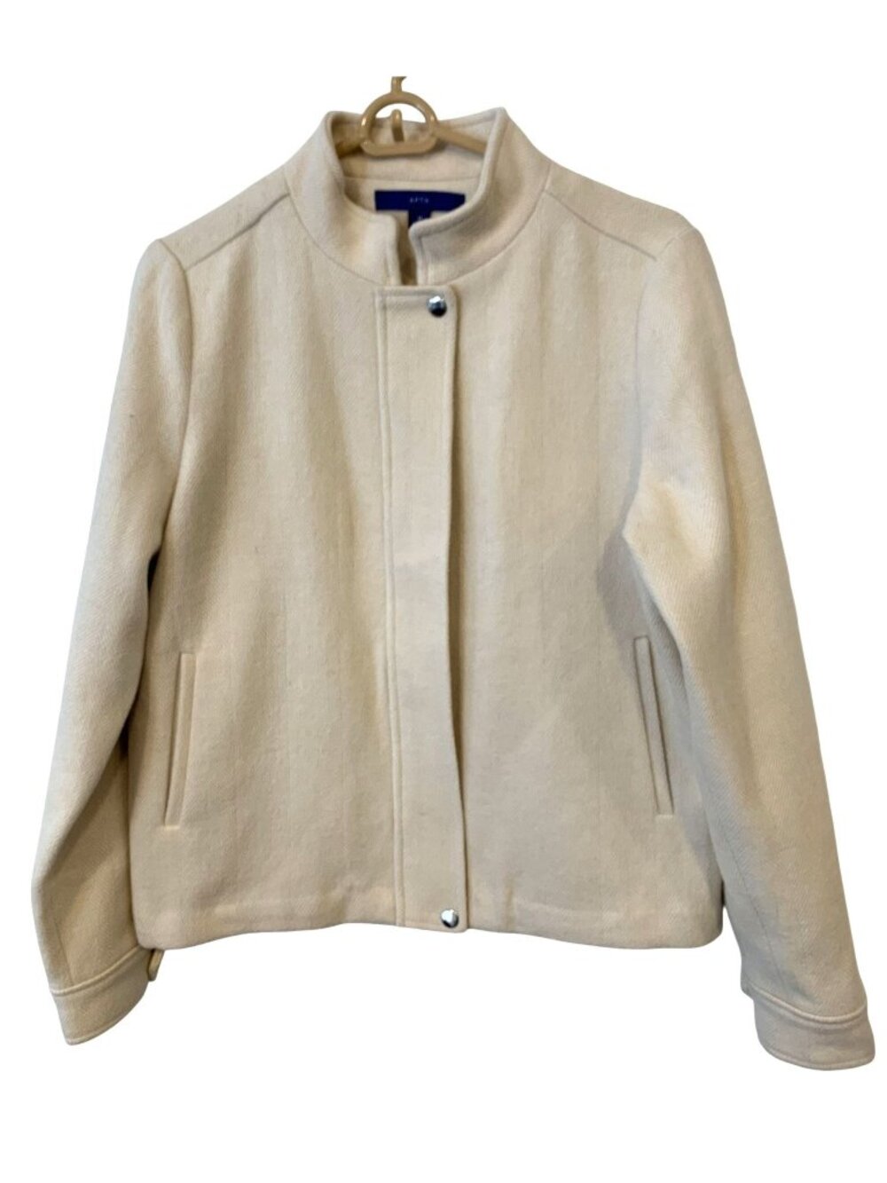 Apt 9 Womens M Cream Wool Blend Jacket Stand Collar Minimalist Classic